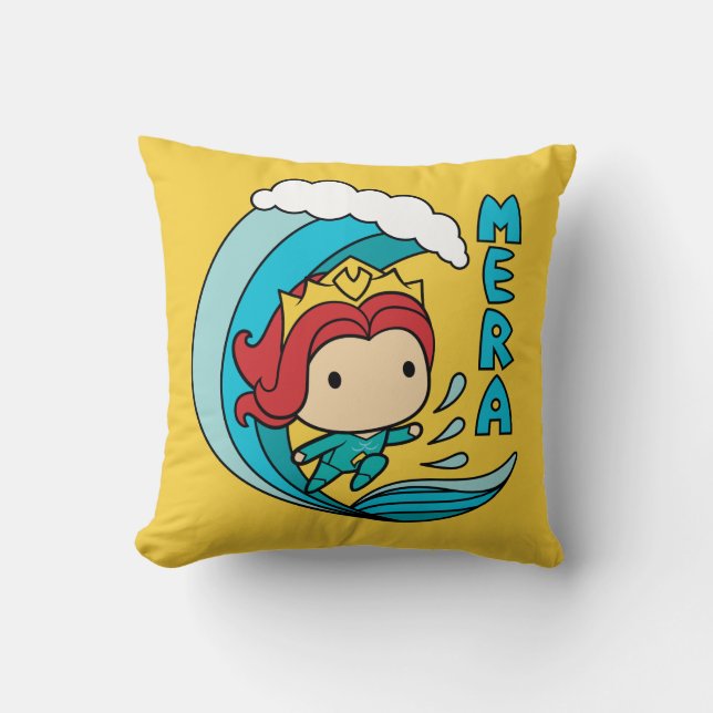 Aquaman | Chibi Mera Riding Wave Graphic Throw Pillow (Front)