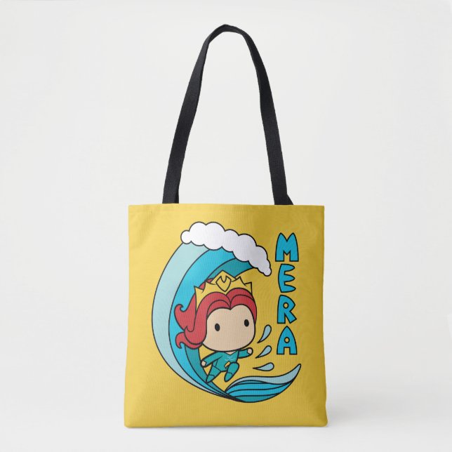 Aquaman | Chibi Mera Riding Wave Graphic Tote Bag (Front)