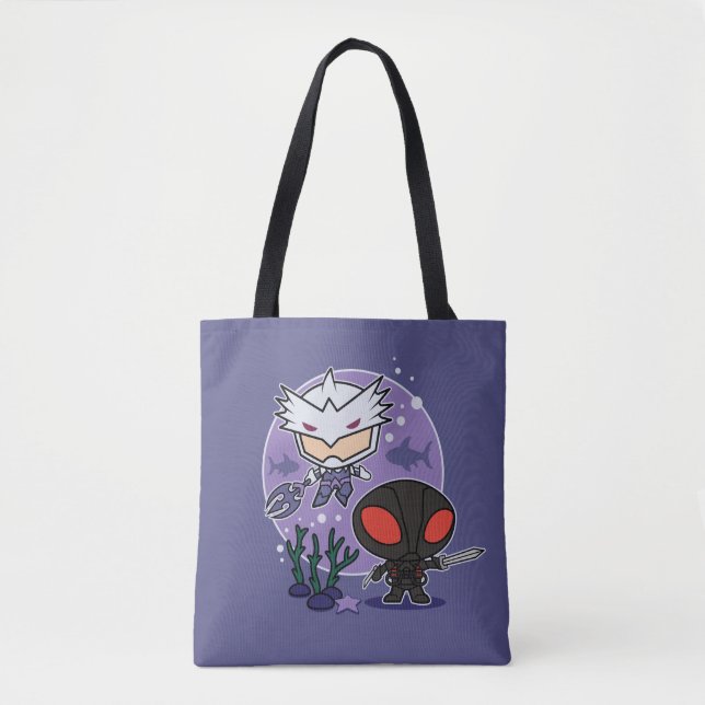 Aquaman | Chibi Orm & Black Manta Undersea Graphic Tote Bag (Front)