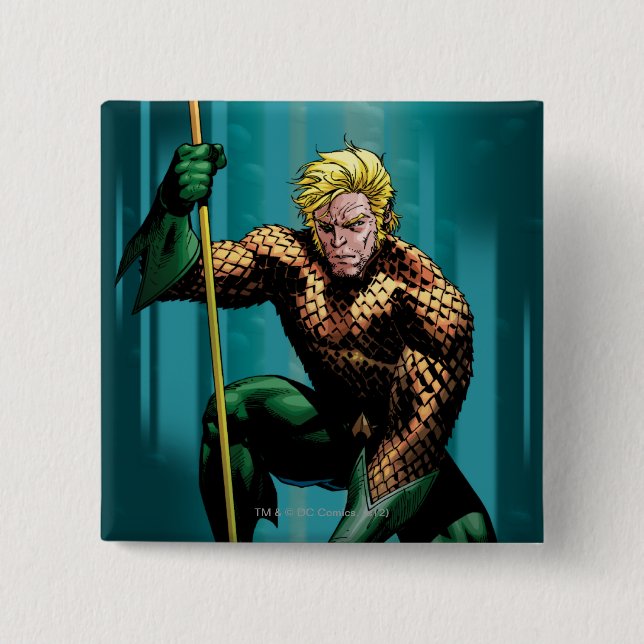 Aquaman Crouching 2 Inch Square Button (Front)
