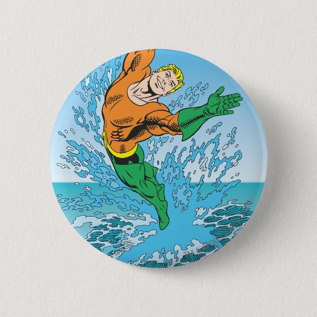 Aquaman Jumps Out of Sea 2 Inch Round Button (Front)