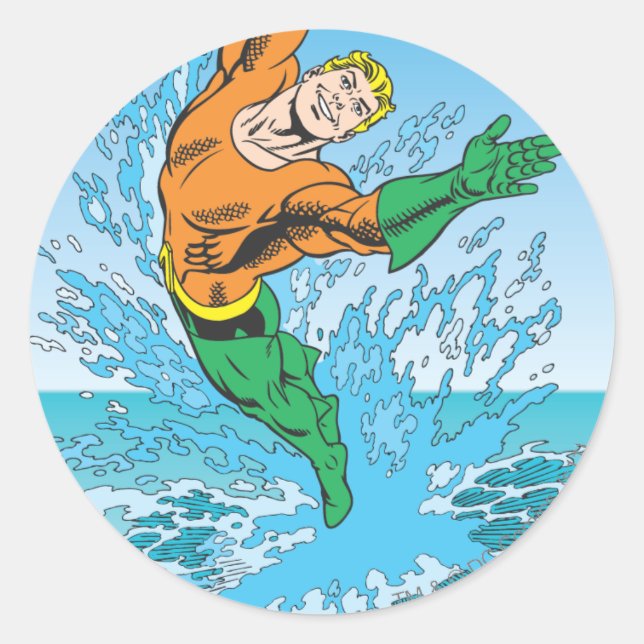 Aquaman Jumps Out of Sea Classic Round Sticker (Front)