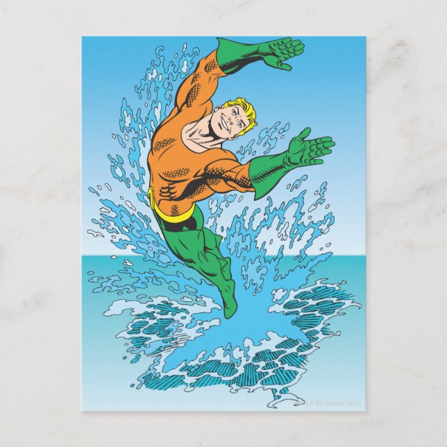 Aquaman Jumps Out of Sea Postcard (Front)