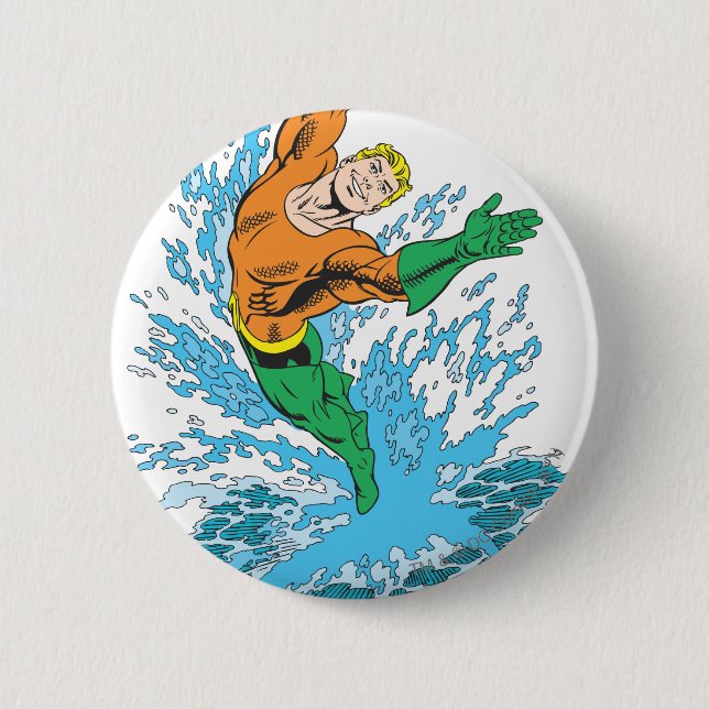 Aquaman Leaps in Wave 2 Inch Round Button (Front)
