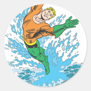 Aquaman Leaps in Wave Classic Round Sticker