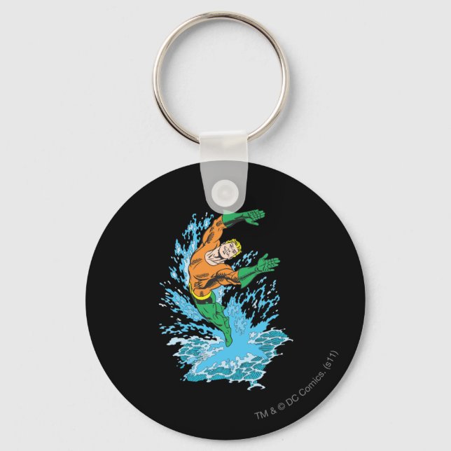 Aquaman Leaps in Wave Keychain (Front)