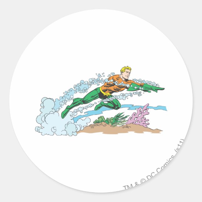 Aquaman Leaps Over Coral Classic Round Sticker (Front)