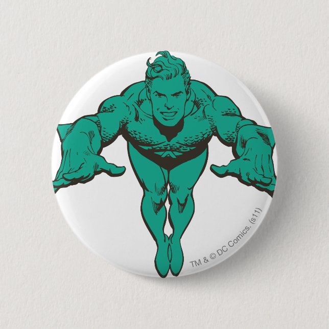 Aquaman Lunging Forward - Teal 2 Inch Round Button (Front)