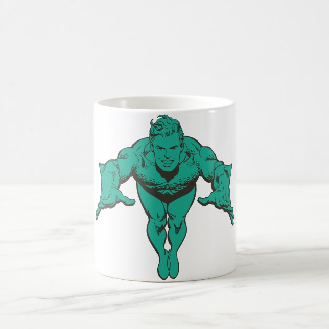 Aquaman Lunging Forward - Teal Coffee Mug (Center)
