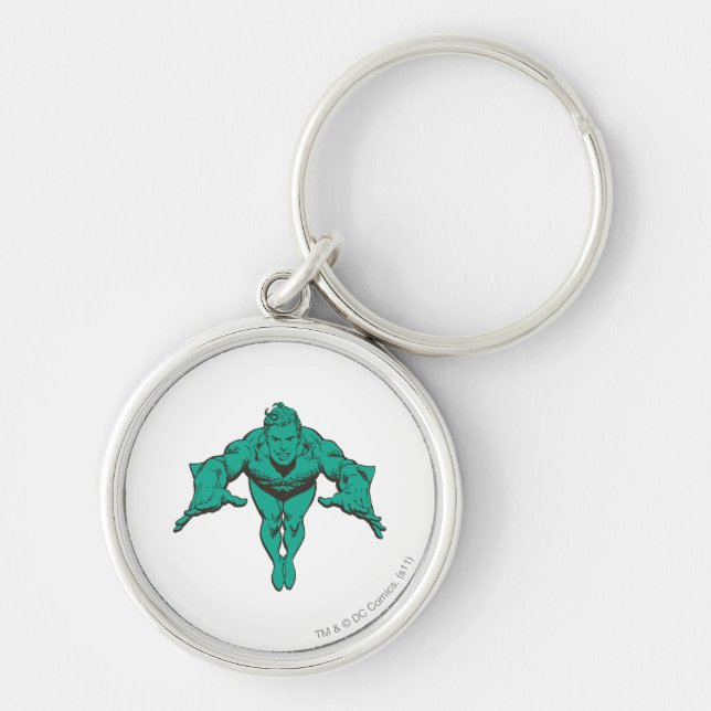 Aquaman Lunging Forward - Teal Keychain (Front)