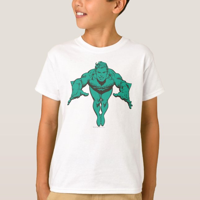 Aquaman Lunging Forward - Teal T-Shirt (Front)
