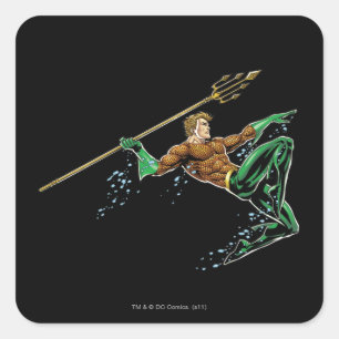 Aquaman Lunging with Spear Square Sticker