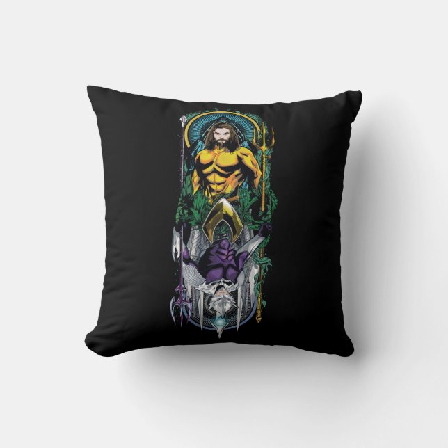 Aquaman | Orin & Orm Reversible Art Nouveau Panel Throw Pillow (Front)