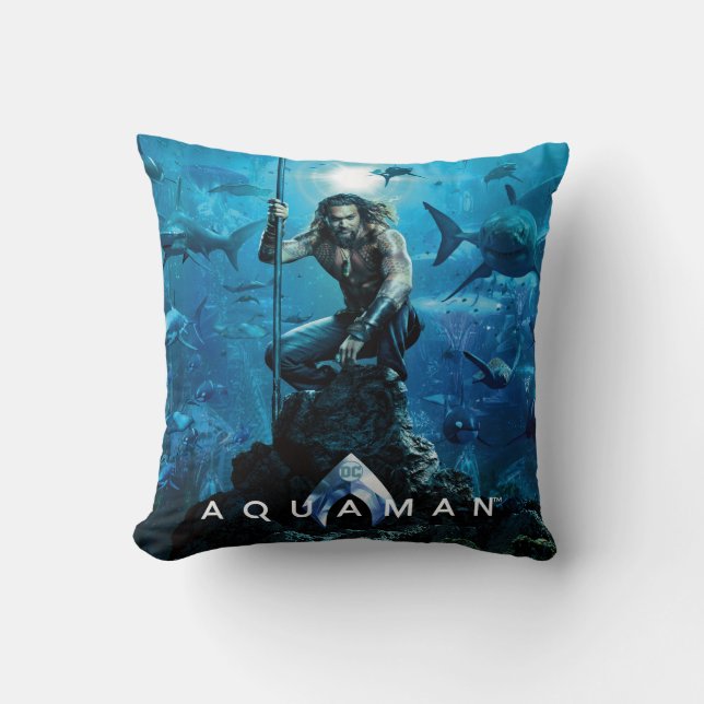 Aquaman | Prince Orin With Aquatic Animals Throw Pillow (Front)
