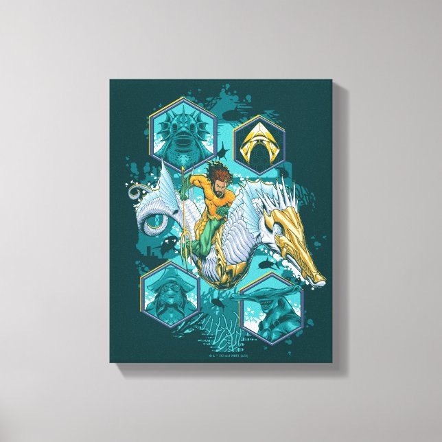 Aquaman Riding Seahorse Across Kingdoms Canvas Print (Front)