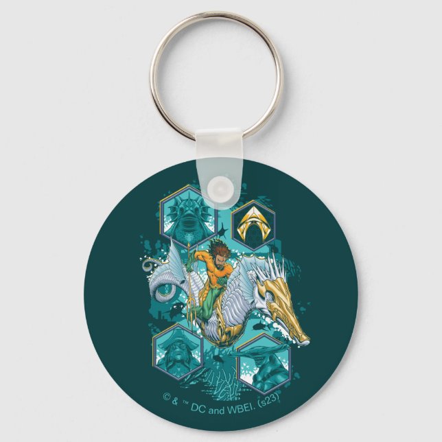 Aquaman Riding Seahorse Across Kingdoms Keychain (Front)