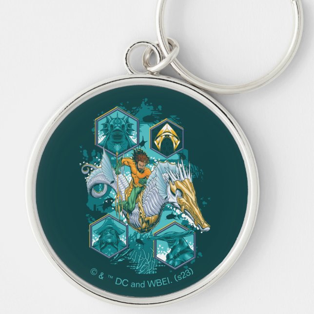Aquaman Riding Seahorse Across Kingdoms Keychain (Front)
