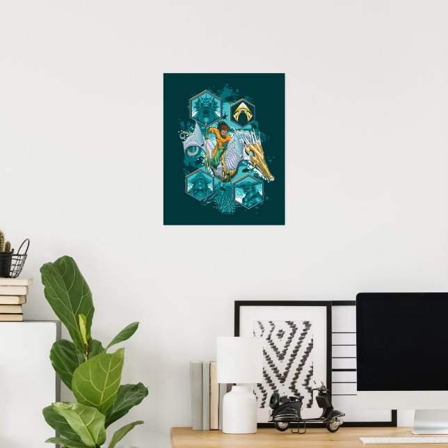 Aquaman Riding Seahorse Across Kingdoms Poster (Home Office)