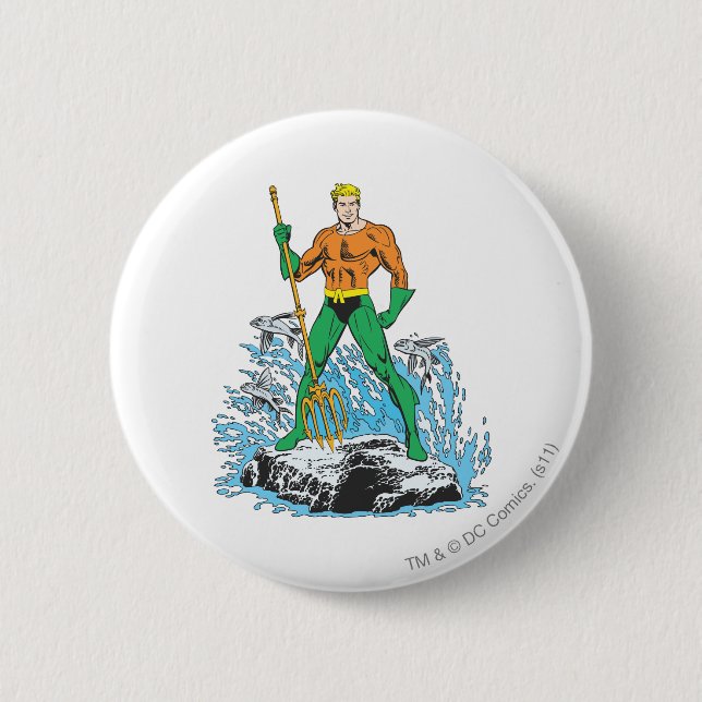 Aquaman Stands with Pitchfork 2 Inch Round Button (Front)