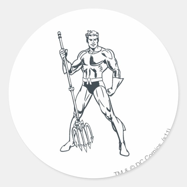 Aquaman with Pitchfork BW Classic Round Sticker (Front)