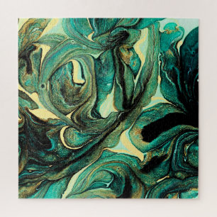 Aquamarine acrylic paints: abstract background. jigsaw puzzle