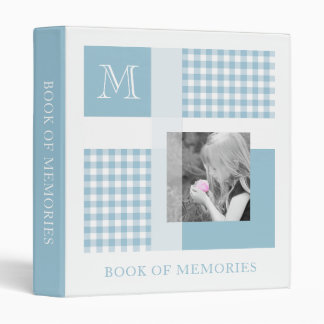 Aquamarine Add Your Photo Gingham Modern Monogram Binder