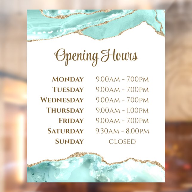 Aquamarine Agate Opening Hours Window Cling (Sheet 2)