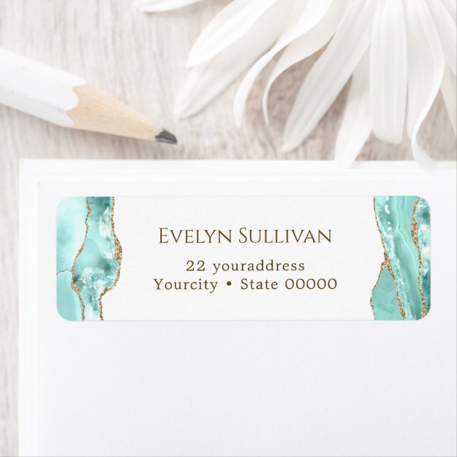 Aquamarine agate return address label (Insitu)