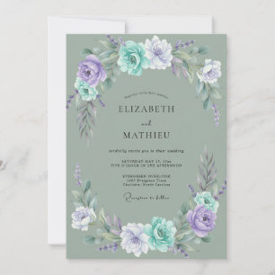 Aquamarine Amethyst Painted Wedding Invitation