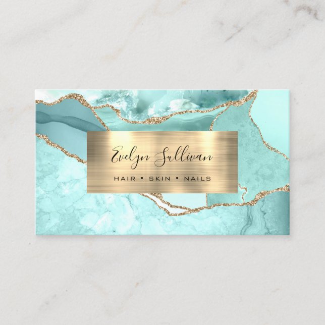 Aquamarine and Gold Agate Business Card (Front)