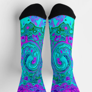 Aquamarine and Magenta Cool Retro Liquid Swirl Socks