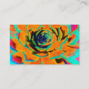 Aquamarine and Orange Succulent Sedum Rosette Business Card