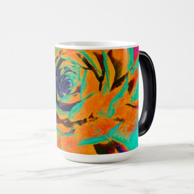 Aquamarine and Orange Succulent Sedum Rosette Magic Mug (Front Right)