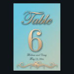 Aquamarine and Peach Wedding Table Card - Number 6<br><div class="desc">Aquamarine and peach wedding table cards.  Number 6.  Personalize with your own text.</div>
