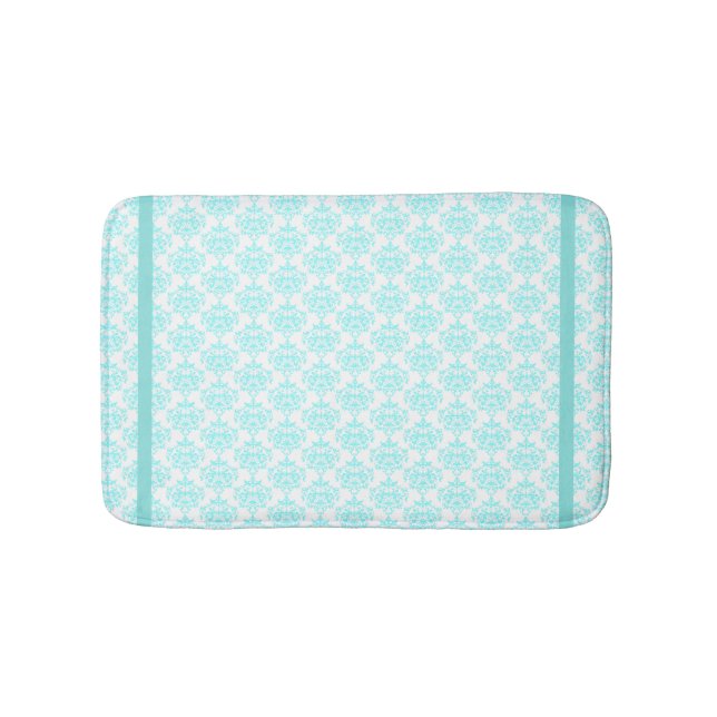 Aquamarine and White Damask Bath Mat (Front)