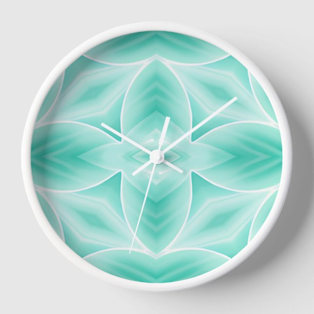 Aquamarine and White Geometric Pattern Clock (Front)