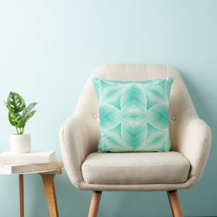 Aquamarine and White Geometric Patttern Throw Pillow