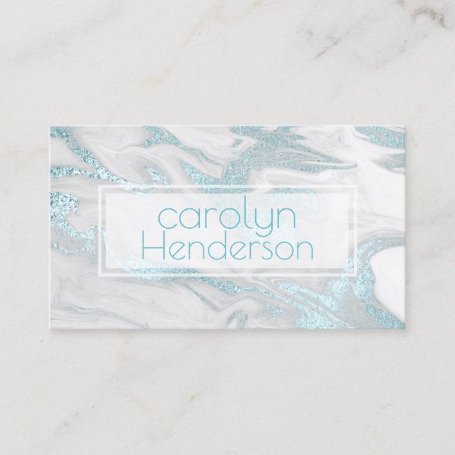 Aquamarine and White Marbled Business Card (Front)