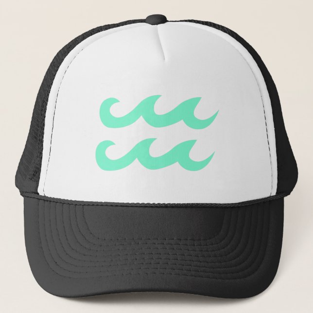 Aquamarine Aquarius Zodiac Symbol Trucker Hat (Front)