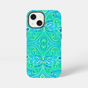 Aquamarine Arabesque Bohemian Pattern  iPhone 13 Mini Case