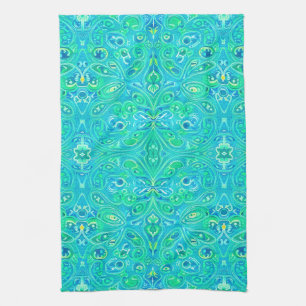 Aquamarine Arabesque Bohemian Pattern Kitchen Towel
