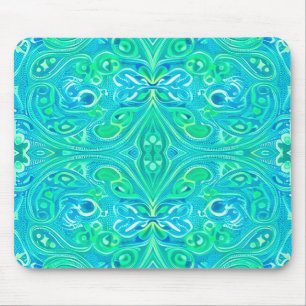 Aquamarine Arabesque Bohemian Pattern Mouse Pad