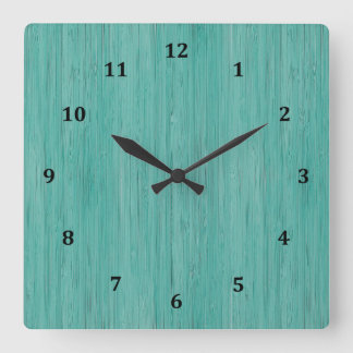Aquamarine Bamboo Wood Grain Look Square Wall Clock