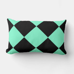 Aquamarine Black Chequered Diamond Pattern Lumbar Pillow