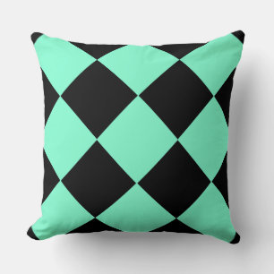 Aquamarine Black Chequered Diamond Pattern Throw Pillow