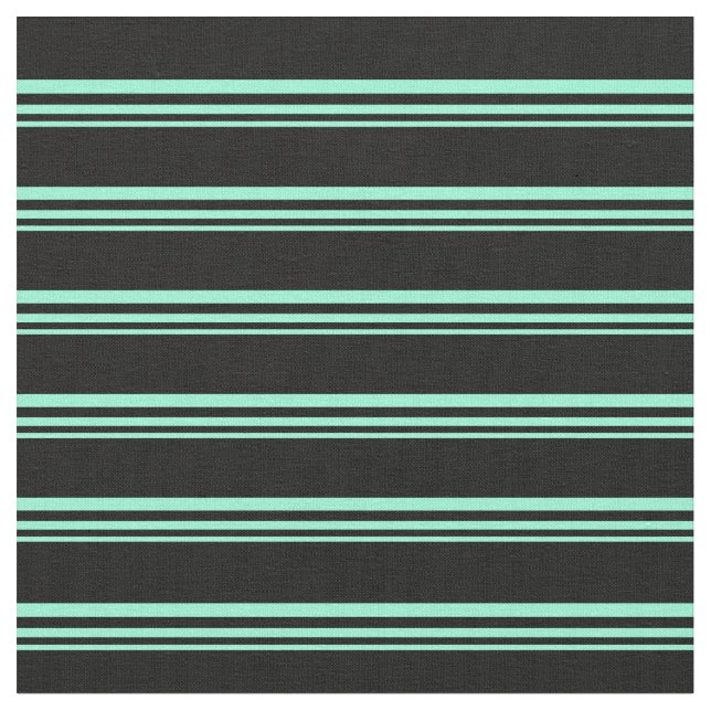 Aquamarine & Black Coloured Striped/Lined Pattern Fabric (Close Up)