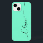 Aquamarine Black Elegant Calligraphy Script Name<br><div class="desc">Aquamarine Elegant Black Calligraphy Script Custom Personalized Name iPhone 14 Smart Phone Cases features a modern and trendy simple and stylish design with your personalized name in elegant hand written calligraphy script typography on an aquamarine background. Designed by ©Evco Studio www.zazzle.com/store/evcostudio</div>