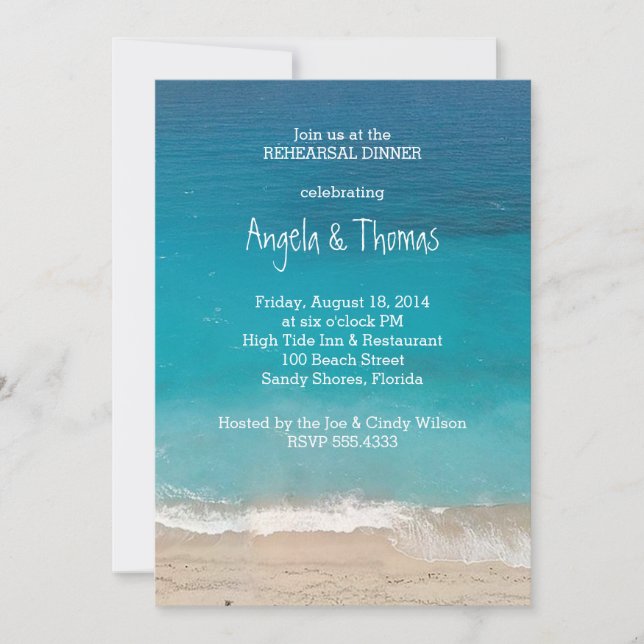 Aquamarine Bleu Océan Répétition Dîner Invitations (Devant)