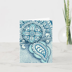 Aquamarine Blue Damask Indian Mandala Thank You