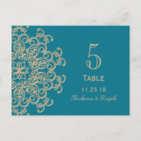 AQUAMARINE BLUE GOLD INDIAN WEDDING TABLE NUMBER